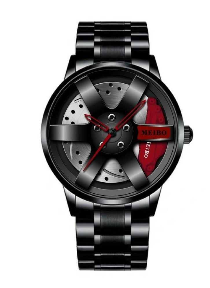 MEIBO - Car Wheel Watch Stainless Steel Watch with Quartz Movement Waterproof Sports Wrist Watch with Rim Hub Design for Men/Car Enthusiasts - Image 1