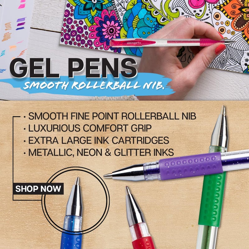 KingArt 400-12 Glitter Rollerball Gel Pens, 12 Sparkling Colors with Soft-Grip Comfort, XL Ink Cartridge - More Ink, Great for All Ages, Writing, Coloring, Doodling, Scrapbooking, Journaling & More - Image 5