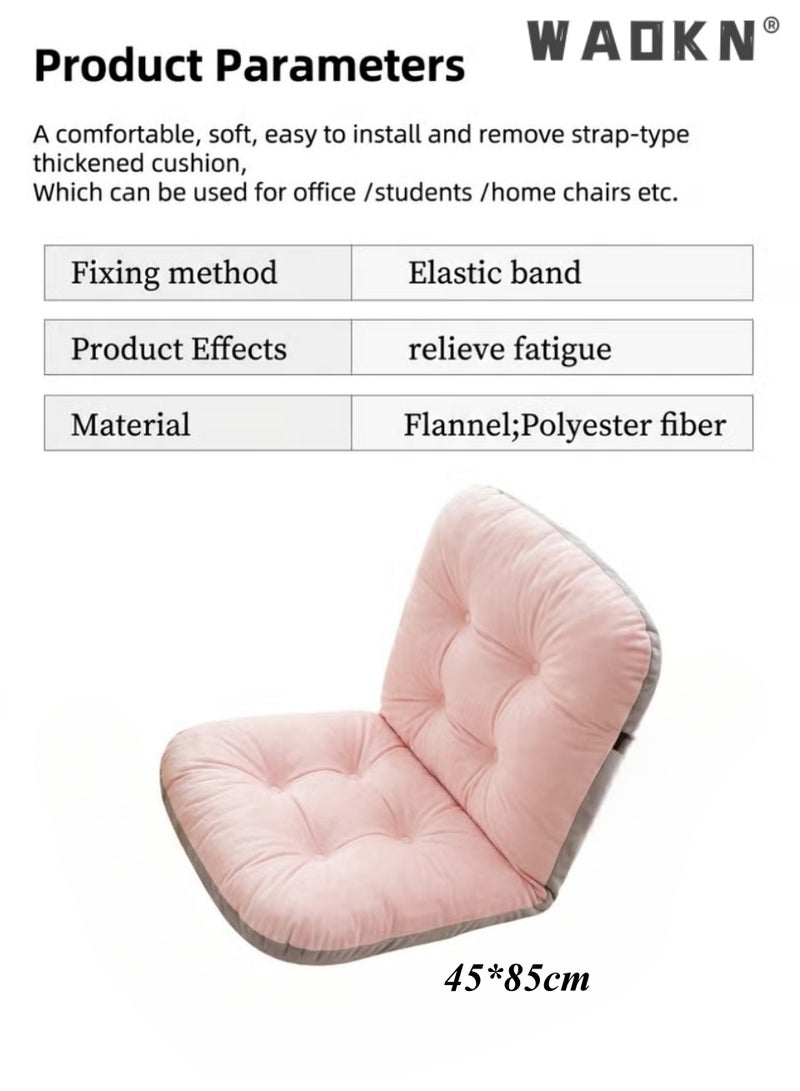 WAOKN "Integrated Waist Support Chair Cushion with Backrest,Integrated Seat & Back Crystal Velvet Chair Cushion, Thick PP Cotton Filled  Seat Pad, Double Non-Slip Fixing Straps,Machine Washable,High Elastic Filling Anti-Deform Chair Mat, Soft Comfort Cushion for Office, Dorm, Home, Car & Patio, pink 45*85*10cm
" - Image 4
