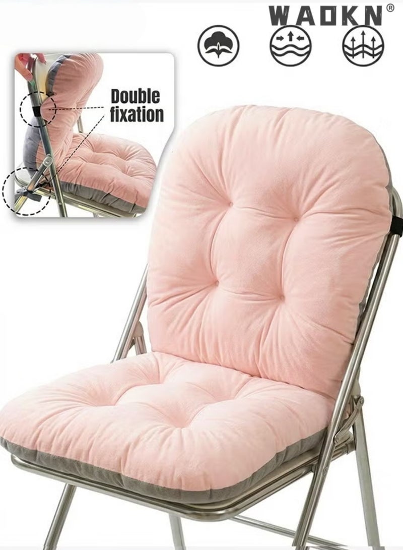WAOKN "Integrated Waist Support Chair Cushion with Backrest,Integrated Seat & Back Crystal Velvet Chair Cushion, Thick PP Cotton Filled  Seat Pad, Double Non-Slip Fixing Straps,Machine Washable,High Elastic Filling Anti-Deform Chair Mat, Soft Comfort Cushion for Office, Dorm, Home, Car & Patio, pink 45*85*10cm
" - Image 1