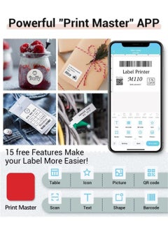 Generic Phomemo M110 Portable Bluetooth Thermal Mini Label Maker Machine, Sticker Maker, Barcode Printer for Clothing, Jewelry, Retail, Mailing, Compatible with Android & iOS System (White)  - Image 4