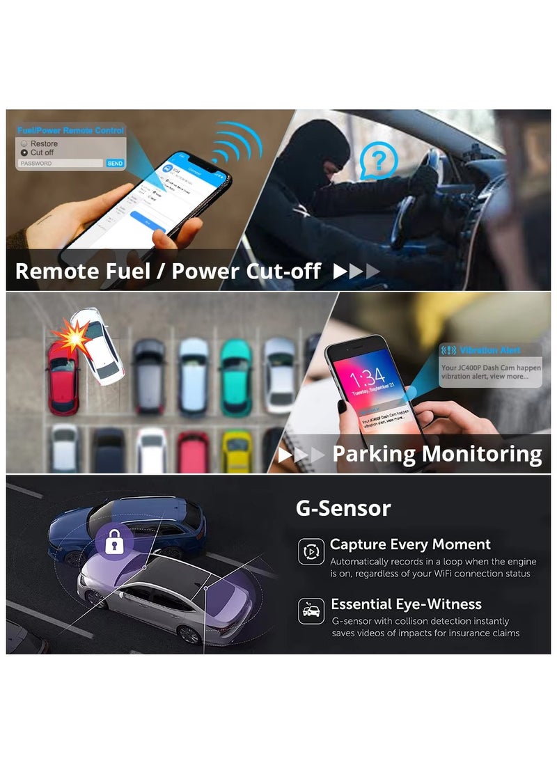 WINCA - JC400 Dashcam Front and Rear 4G WIFI Hotspot Inside Camera Live Stream Video PC Dual Car Record Car Camera Driving Recorder G-Sensor Loop Records - Image 1