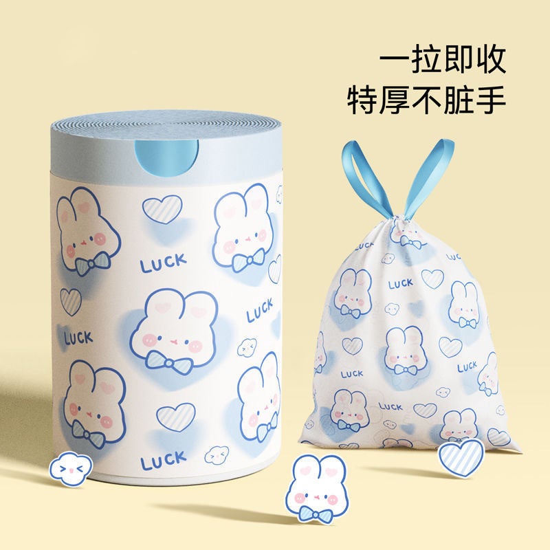 Drawstring Garbage Bag Large Roll Cartoon Bunny Print Brush String Bag Household Thickeneded Non-Dirty Hand Plastic Bag 100 Pieces - Image 2