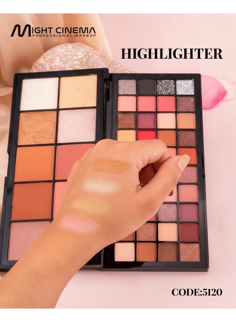 مايت سينما لوحة مايت سينما الجديدة... أساس مكياجكِ الشامل  تحتوي على 50 لونًا من:  ظلال عيون مطفية ولامعة  أحمر خدود مطفي ولامع بألوان ناعمة  هايلايتر لإشراقة طبيعية - Image 4