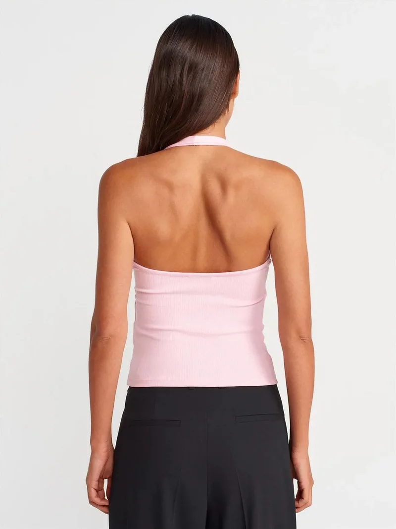 ديلفين Dilvin Ribbed Halterneck Sleeveless Blouse