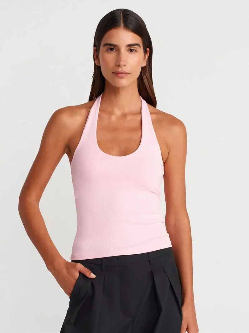 ديلفين Dilvin Ribbed Halterneck Sleeveless Blouse