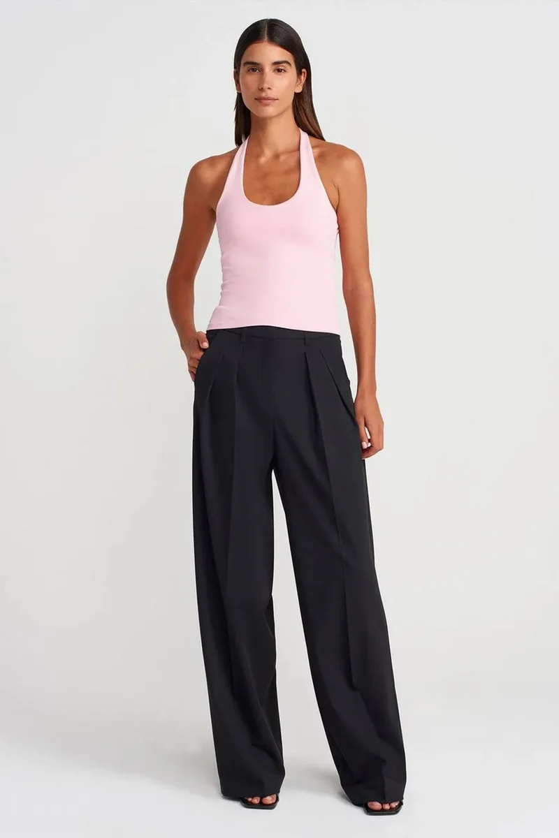 Dilvin Blush Pink DILVIN Ribbed Halterneck Sleeveless Blouse for Women | Best Price UAE