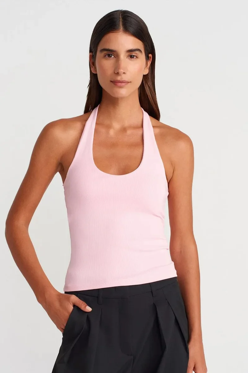 ديلفين DILVIN Ribbed Halterneck Sleeveless Blouse