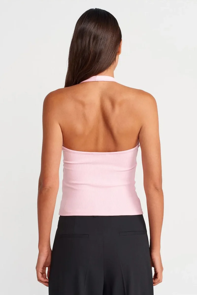 ديلفين DILVIN Ribbed Halterneck Sleeveless Blouse