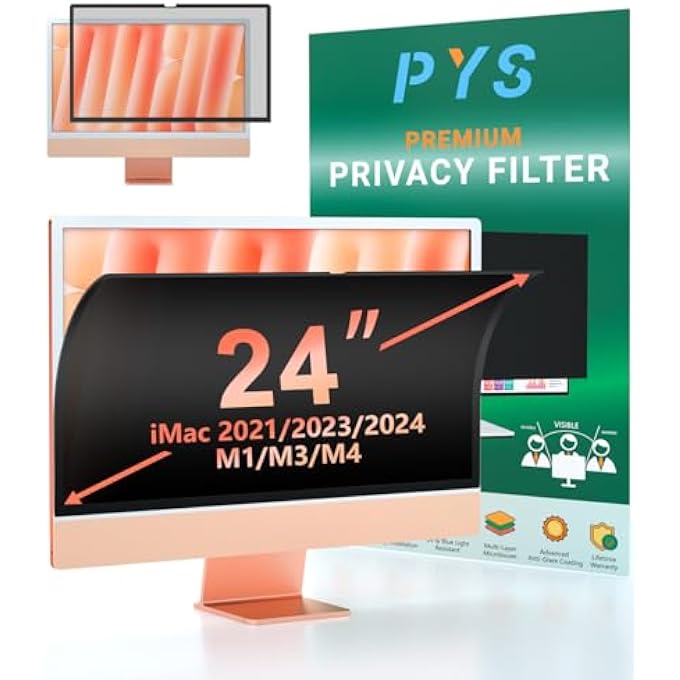 rayihni PRIVACY SCREEN FOR IMAC 24 INCH 2021/2023/2024 (M1/M3/M4 CHIP), REUSABLE & REMOVABLE, PRIVACY FILTER FOR IMAC ALL-IN-ONE DESKTOP COMPUTER AND ANTI-GLARE PROTECTOR - Image 1
