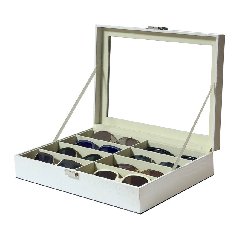 UnionPlus 8Slots Sunglasses Case Organizer Eyeglass Glasses Display Holder Collector Multiple Sunglasses Storage Case Croco White