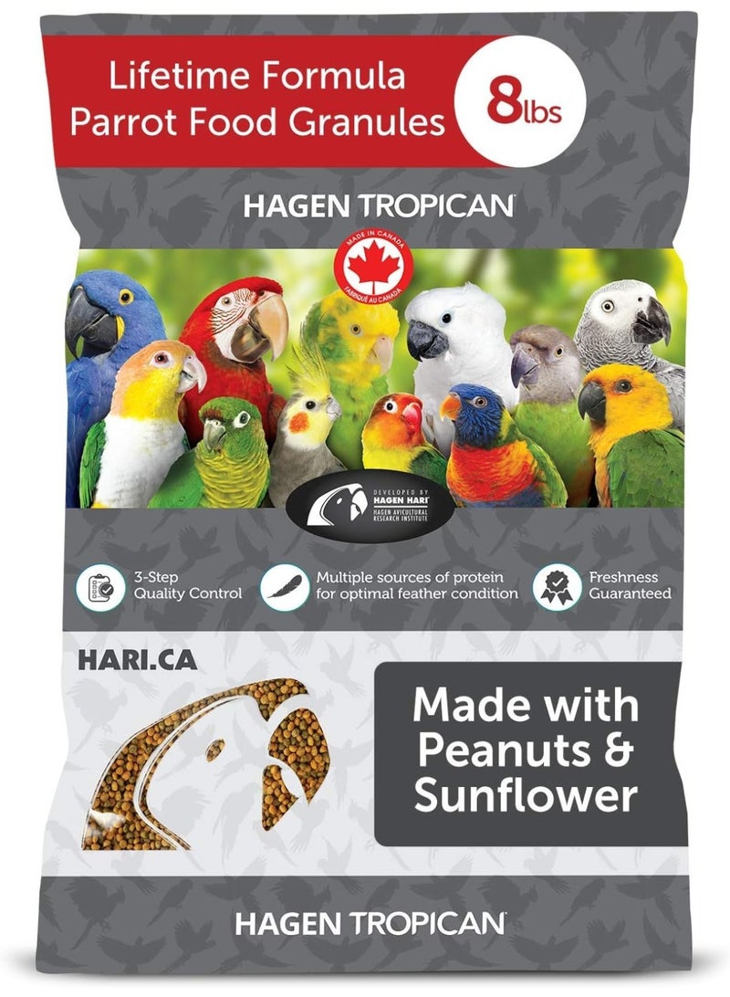HAGEN Hagen Tropican Lifetime Formula Parrot Food, 8 lb. - HARI Parrot Food with Peanuts & Sunflower Seeds and Balance Nutrition Levels - Image 1