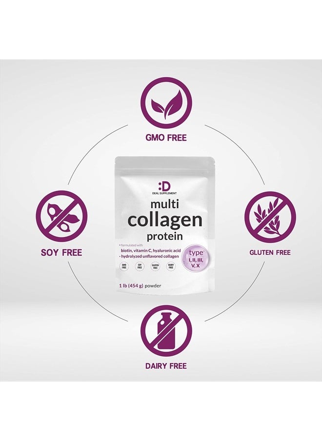 DEAL SUPPLEMENT Multi Collagen Protein Powder,1Lb - Type I, II, III, V, X Collagen Peptides with Biotin 10000mcg, Vitamin C & Hyaluronic Acid - Unflavored - Keto & Paleo Friendly, Great for Hair, Skin, Nails & Joints  - Image 3