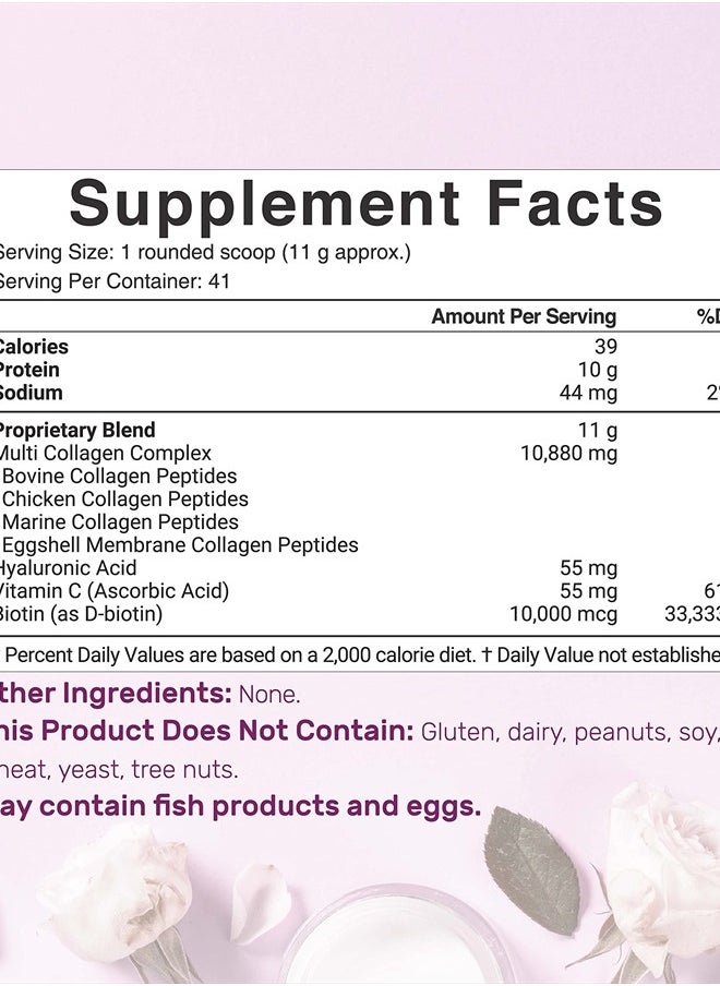 DEAL SUPPLEMENT Multi Collagen Protein Powder,1Lb - Type I, II, III, V, X Collagen Peptides with Biotin 10000mcg, Vitamin C & Hyaluronic Acid - Unflavored - Keto & Paleo Friendly, Great for Hair, Skin, Nails & Joints  - Image 2
