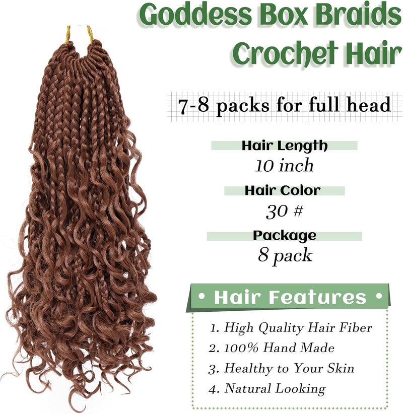 Eerya Goddess Box Braids Crochet Hair 10 Inch 8 Packs Pre-looped Bohemian Crochet Boho Box Braids With Curly Ends 3X Crochet Braids Hair for Black Women Synthetic Braiding Hair 16 Strands (#30) - Image 3
