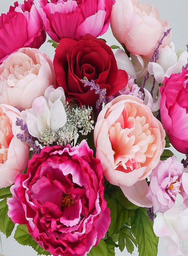 MHMJON Spring Cemetery Flowers for Grave, 2 Bundles 18'' Artificial Memorial Flowers for Gravesite, Fake Silk Peony Red Rose Purple Lavender Bouquet for Outdoor Decor Kitchen Table Wedding Centerpiece - Image 4