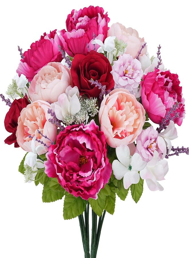 MHMJON Spring Cemetery Flowers for Grave, 2 Bundles 18'' Artificial Memorial Flowers for Gravesite, Fake Silk Peony Red Rose Purple Lavender Bouquet for Outdoor Decor Kitchen Table Wedding Centerpiece - Image 1