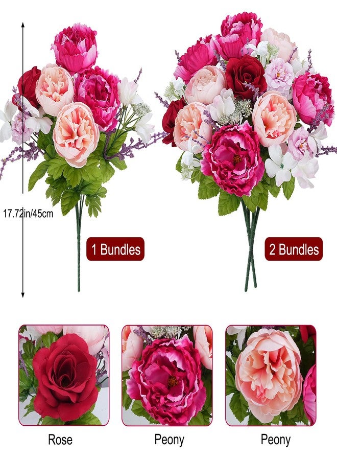MHMJON Spring Cemetery Flowers for Grave, 2 Bundles 18'' Artificial Memorial Flowers for Gravesite, Fake Silk Peony Red Rose Purple Lavender Bouquet for Outdoor Decor Kitchen Table Wedding Centerpiece - Image 2