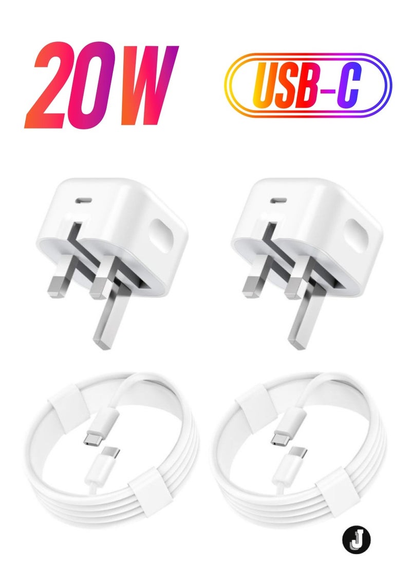 JAJEEK "NEW 2-Pack USB Type-C Fast Charger for iPhone 15 and Samsung Galaxy – 20W UK Wall PD Adapter with USB-C to C Cable" - Image 1