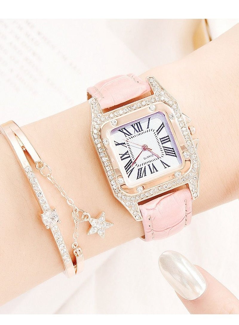 Fashionable bucket shaped square women's quartz watch with exquisite rhinestones on the dial, a two-piece set of watches and bracelets  - Image 2