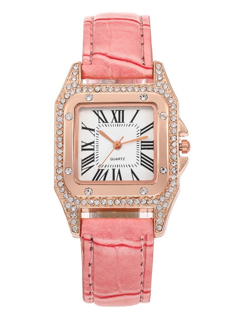 Fashionable bucket shaped square women's quartz watch with exquisite rhinestones on the dial, a two-piece set of watches and bracelets  - Image 3