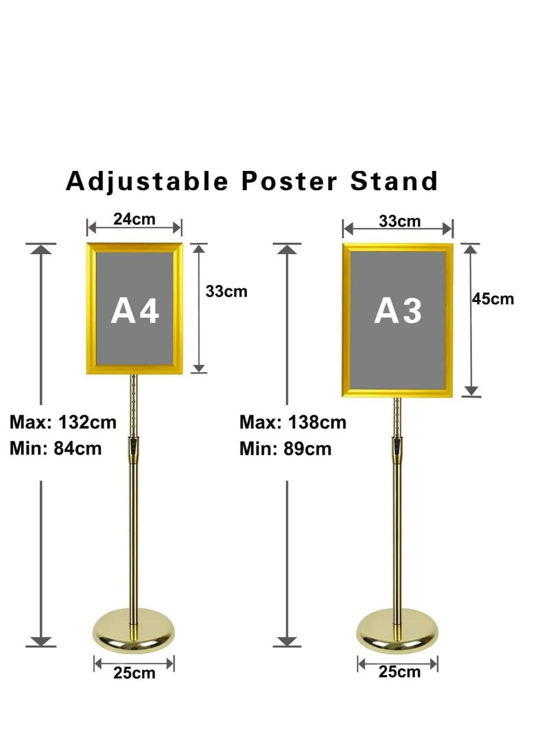 Adjustable A3 Aluminum Snap Frame Sign Stand with Safety Corners  Stable Round Base for Floor Display (Gold) - Image 4