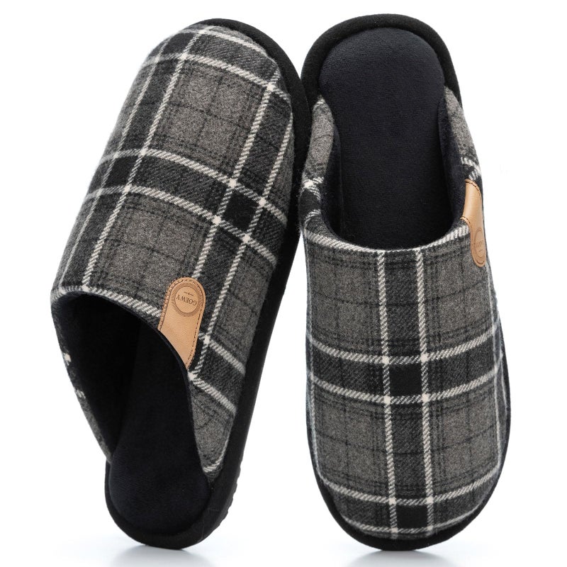 GOEWY Men's Slippers Cozy House Slippers, Warm Soft Indoor Outdoor Cotton Slipper for Men with Memory Foam Gifts for Men Him Dad Black Grey 9 10 - Image 1