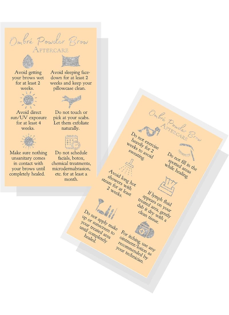 Boutique Marketing LLC Ombre Powder Brow Aftercare Instructions Cards | Package of 50 | Double Sided Size 2x3.5" inches Business Card | Tan with Silver Glitter Look Design 