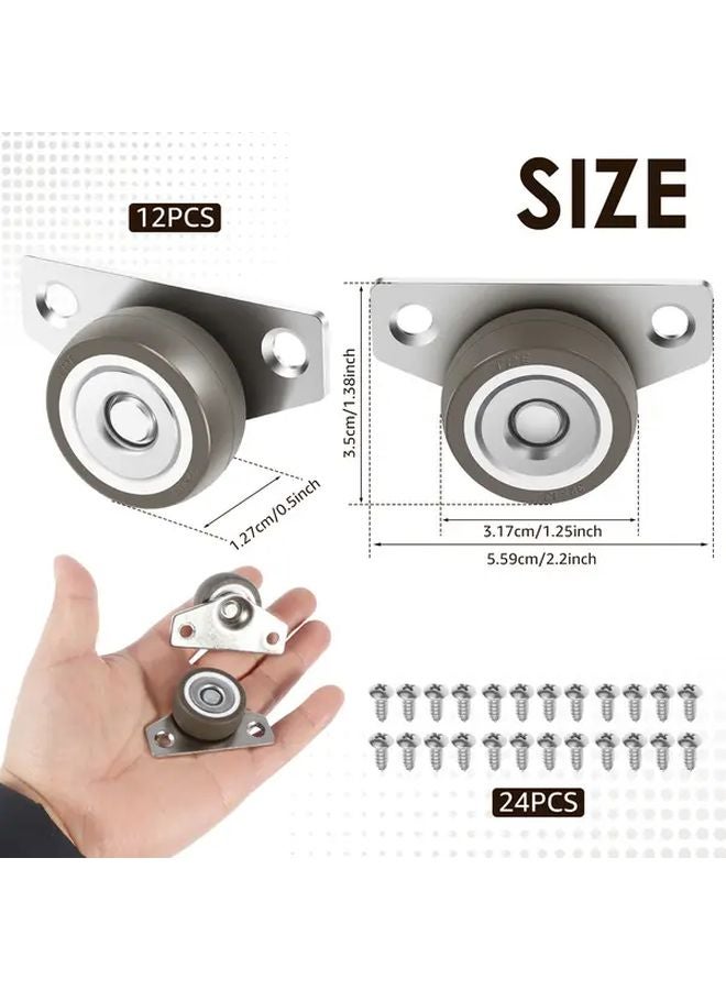 12pcs 1.25 Inch Side Mount Non Swivel Caster Wheels Silent Rolling For Furniture Cabinets - Image 3