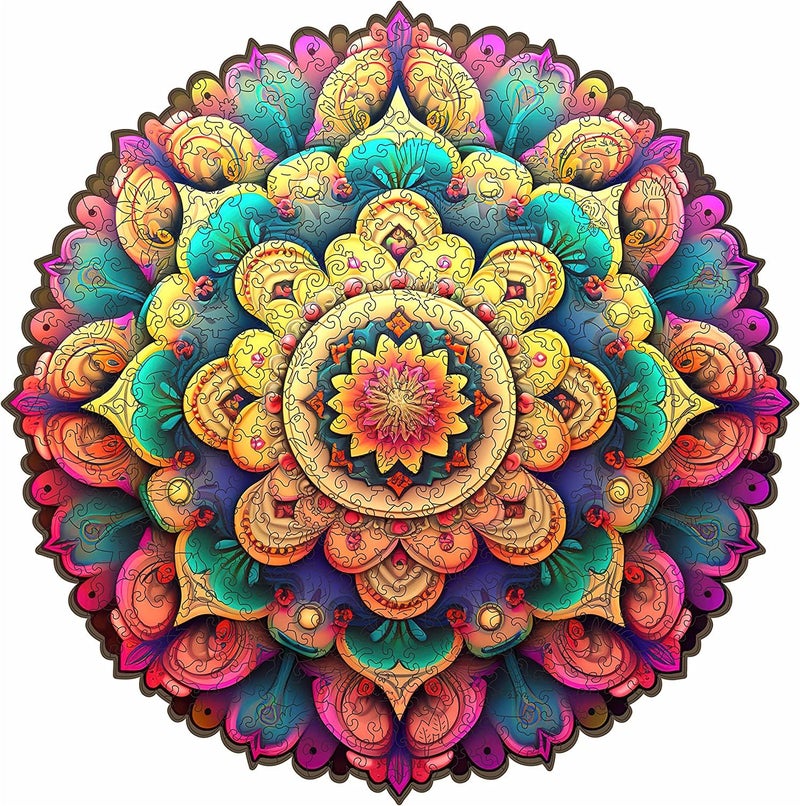 Mys Aurora Unique Wooden Jigsaw Puzzles Flower Mandala 500 Pcs King Size 165 x 164 Luxurious Shaped Wood Puzzle Beautiful Package Best Gift for Adults and Kids Family Game - Image 3