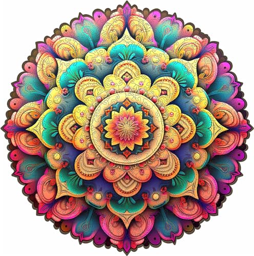 Mys Aurora Unique Wooden Jigsaw Puzzles Flower Mandala 500 Pcs King Size 165 x 164 Luxurious Shaped Wood Puzzle Beautiful Package Best Gift for Adults and Kids Family Game - Image 1