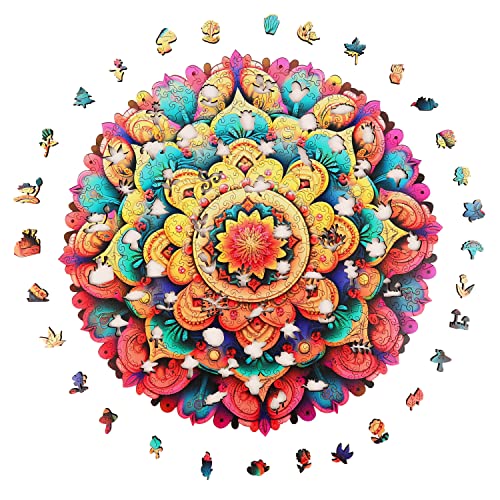 Mys Aurora Unique Wooden Jigsaw Puzzles Flower Mandala 500 Pcs King Size 165 x 164 Luxurious Shaped Wood Puzzle Beautiful Package Best Gift for Adults and Kids Family Game - Image 5