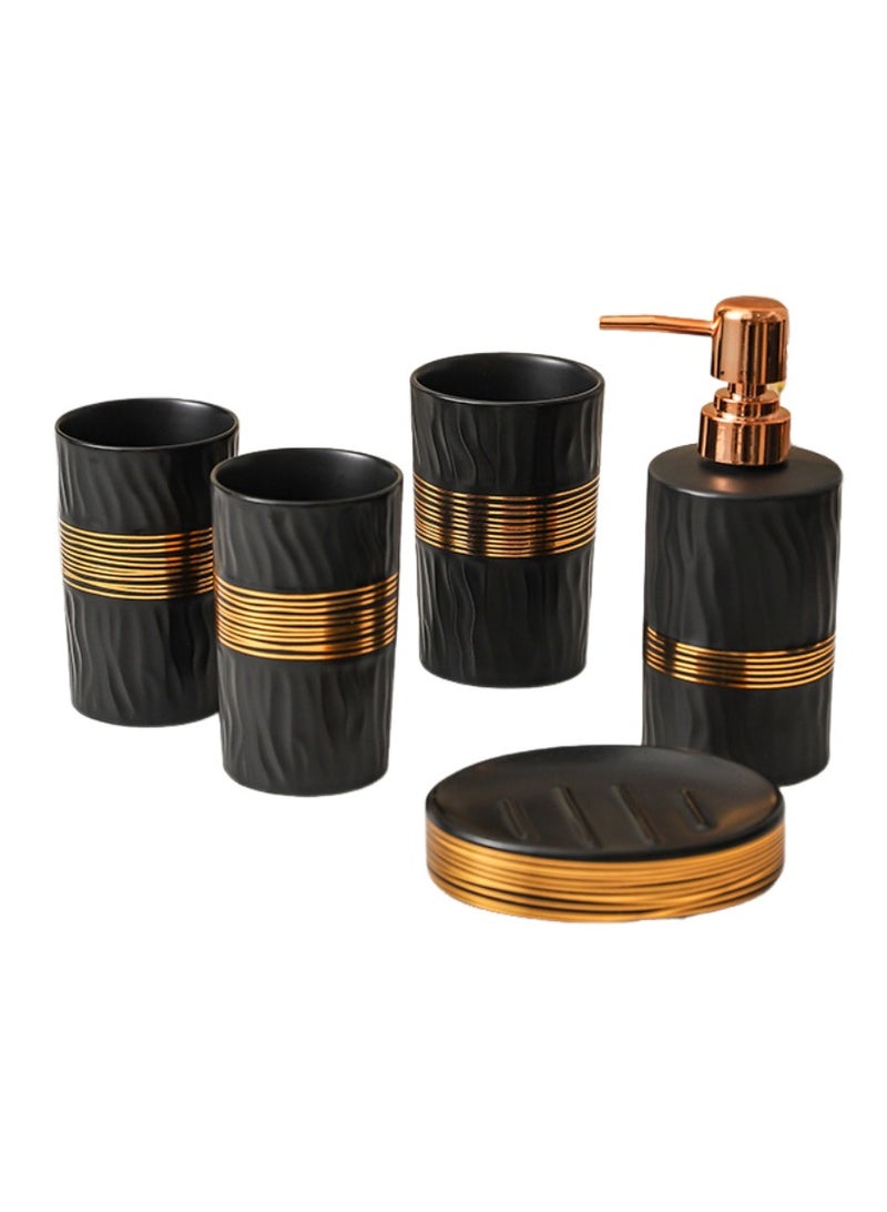 Bathroom Accessories Set, 5-Piece Ceramic Bathroom Accessory Set, Toothbrush Holder Set, Lotion Dispenser, Soap Dish, Ceramic Cup - Image 1