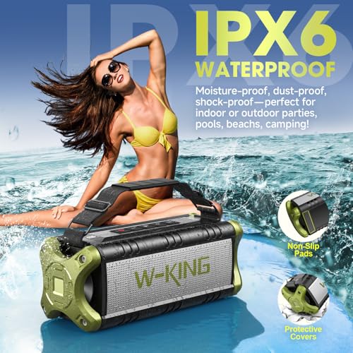 W-KING Bluetooth Speaker, 90W Max Outdoor Speaker, Loud Portable Speakers Wireless with 50W Deep Bass, Large Boombox Sound, IPX6 Waterproof, 40H, EQ, Dual Pairing, Subwoofer *2,TF, for Beach/Garage/Jobsite - Image 3