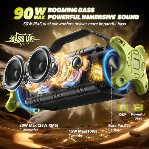 W-KING Bluetooth Speaker, 90W Max Outdoor Speaker, Loud Portable Speakers Wireless with 50W Deep Bass, Large Boombox Sound, IPX6 Waterproof, 40H, EQ, Dual Pairing, Subwoofer *2,TF, for Beach/Garage/Jobsite - Image 2
