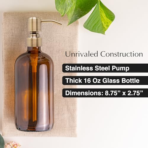 Vine Creations Amber Glass Soap Dispenser, 2 Pack Kitchen Soap Dispenser Set with Stainless Steel Pump, 16 oz Dish Soap and Hand Soap Dispensers for Bathroom with Waterproof Labels - Image 4