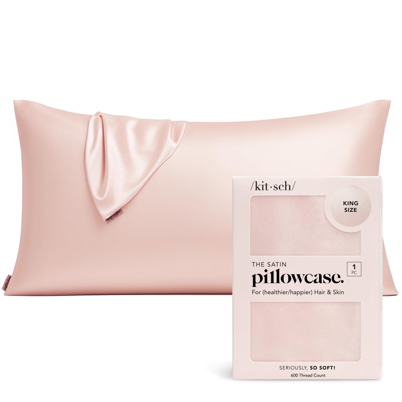 Kitsch Satin Pillowcase with Zipper for Hair Skin Softer Than Silk Pillow Cases Smooth Cooling Satin Pillow Case WrinkleFree Machine Washable King Size Satin Pillow Case 19x36 Blush - Image 2