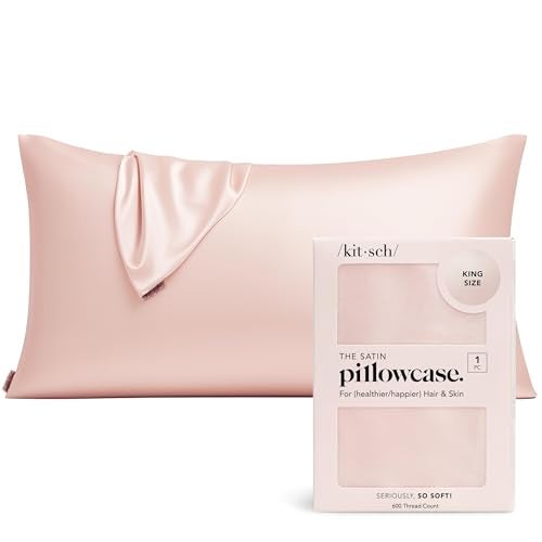Kitsch Satin Pillowcase with Zipper for Hair Skin Softer Than Silk Pillow Cases Smooth Cooling Satin Pillow Case WrinkleFree Machine Washable King Size Satin Pillow Case 19x36 Blush - Image 1