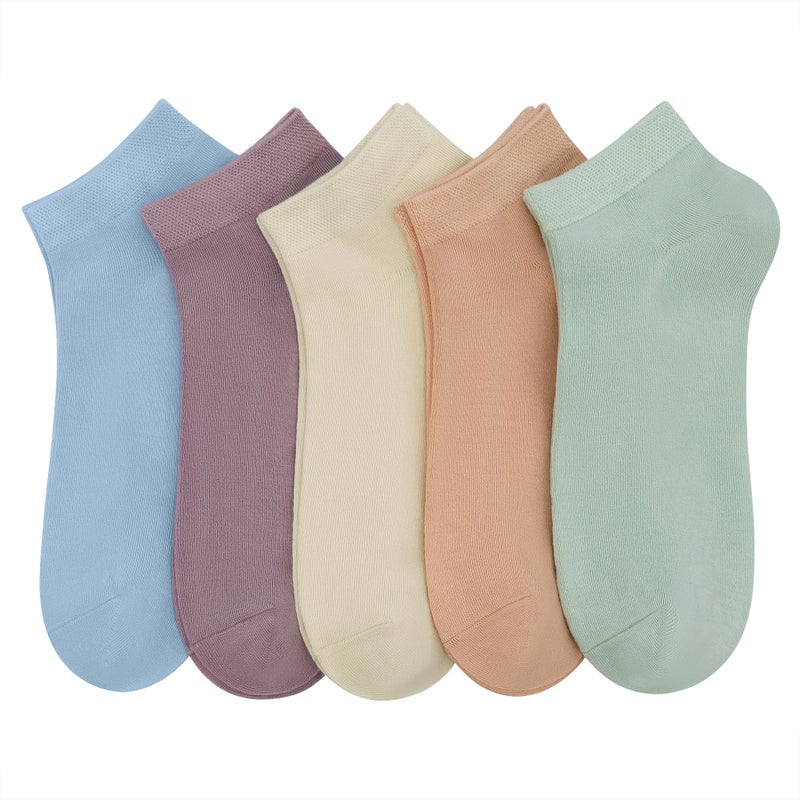 SERISIMPLE Women Viscose Bamboo Ankle Socks Low Cut Thin Sock Lightweight Pastal Color Soft Sock 5 Pairs(Assorted1, Large) - Image 1