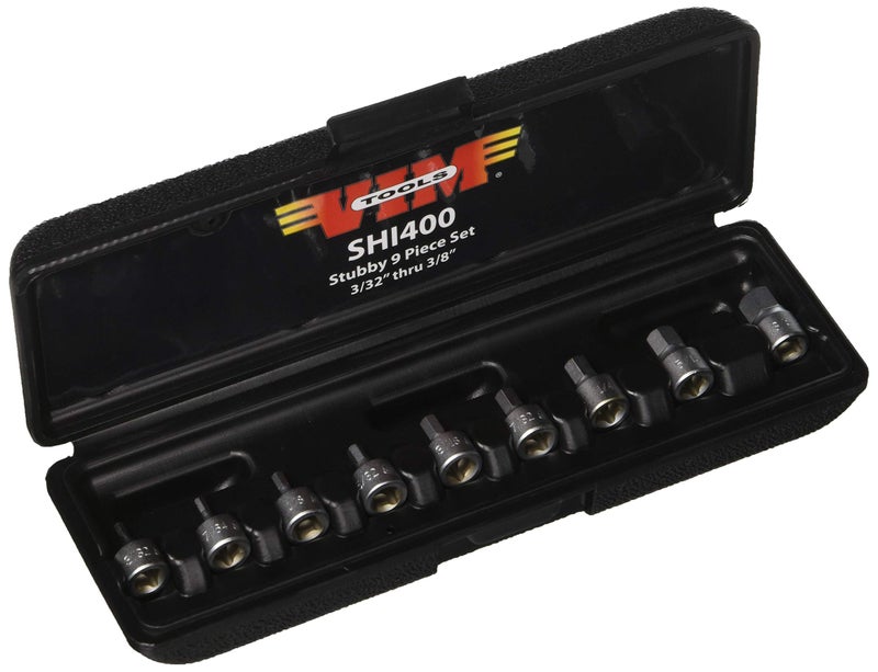 VIM Hand Tools Stubby Hex Drive Set, 9 piece SAE / 1/4-Inch square drive hex drivers
