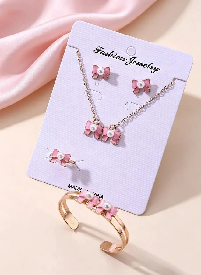 Take Two  Set of 5 - Pink Bow And Pearl Jewelry Set for Women | Best Price UAE
