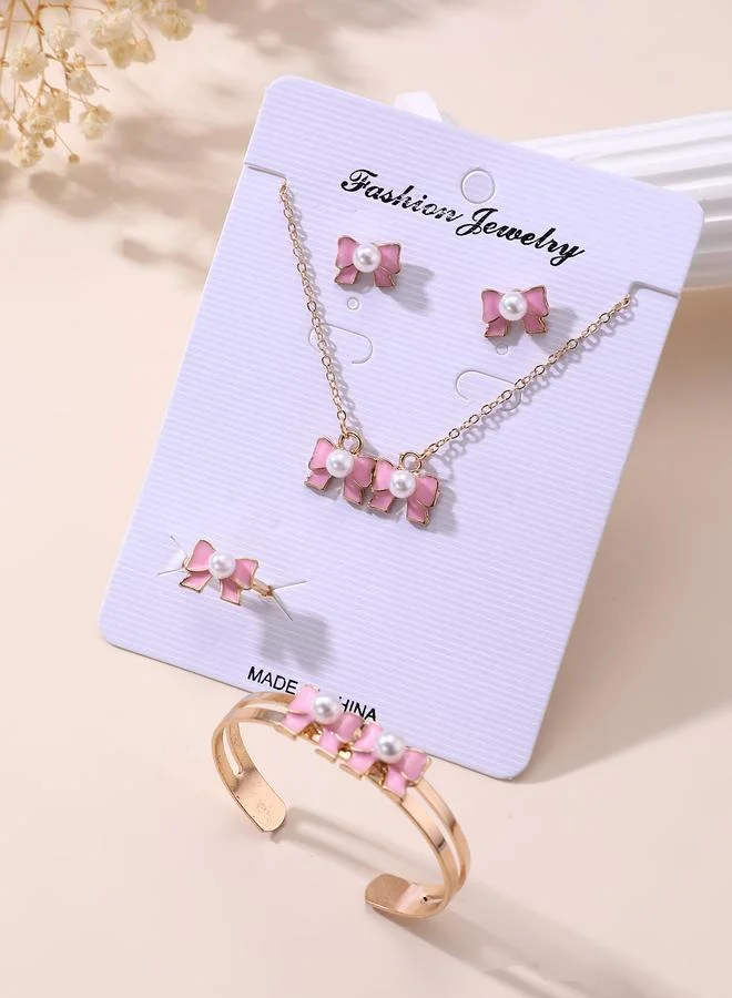 Take Two  Set of 5 - Pink Bow And Pearl Jewelry Set for Women | Best Price UAE