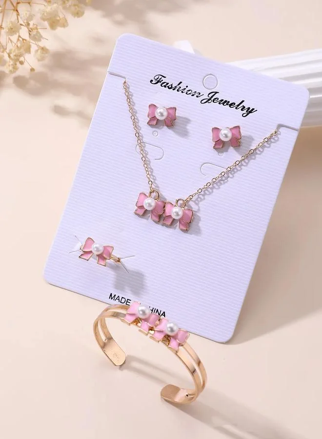 Take Two  Set of 5 - Pink Bow And Pearl Jewelry Set for Women | Best Price UAE