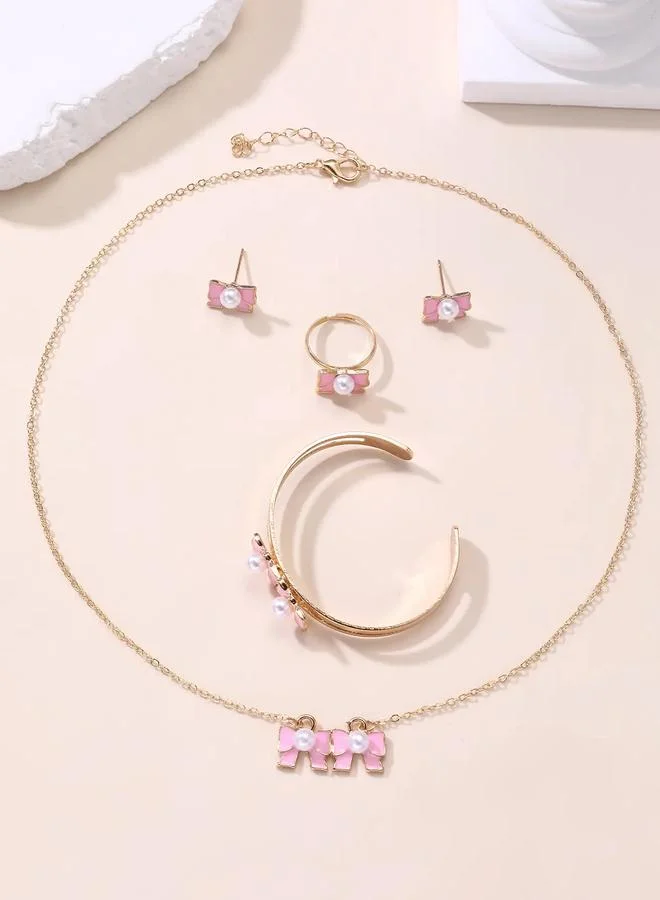 Take Two  Set of 5 - Pink Bow And Pearl Jewelry Set for Women | Best Price UAE
