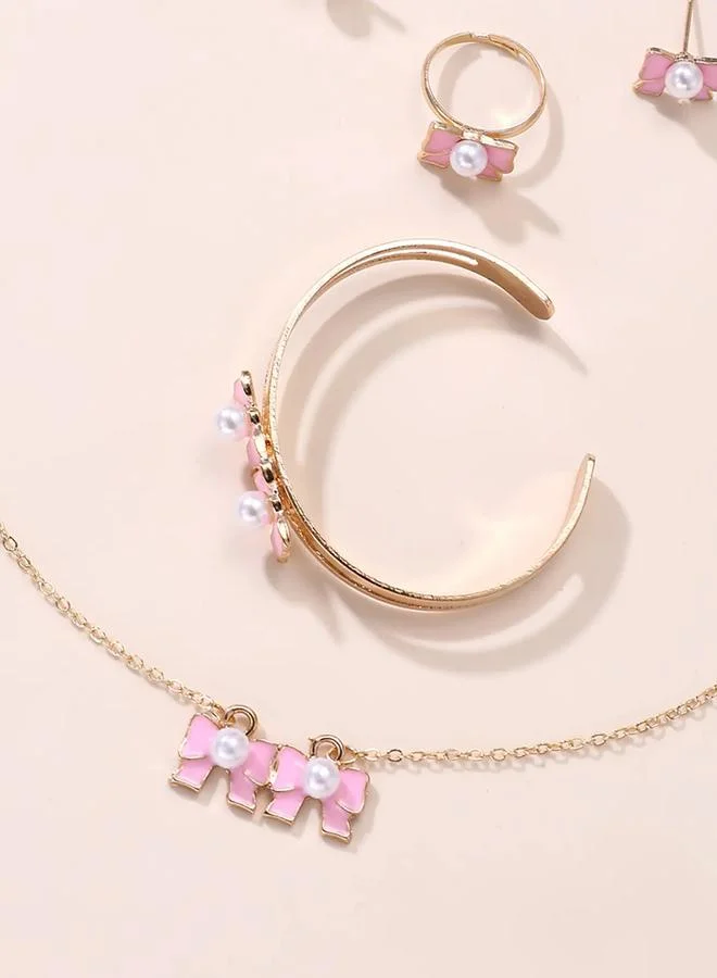 Take Two  Set of 5 - Pink Bow And Pearl Jewelry Set for Women | Best Price UAE