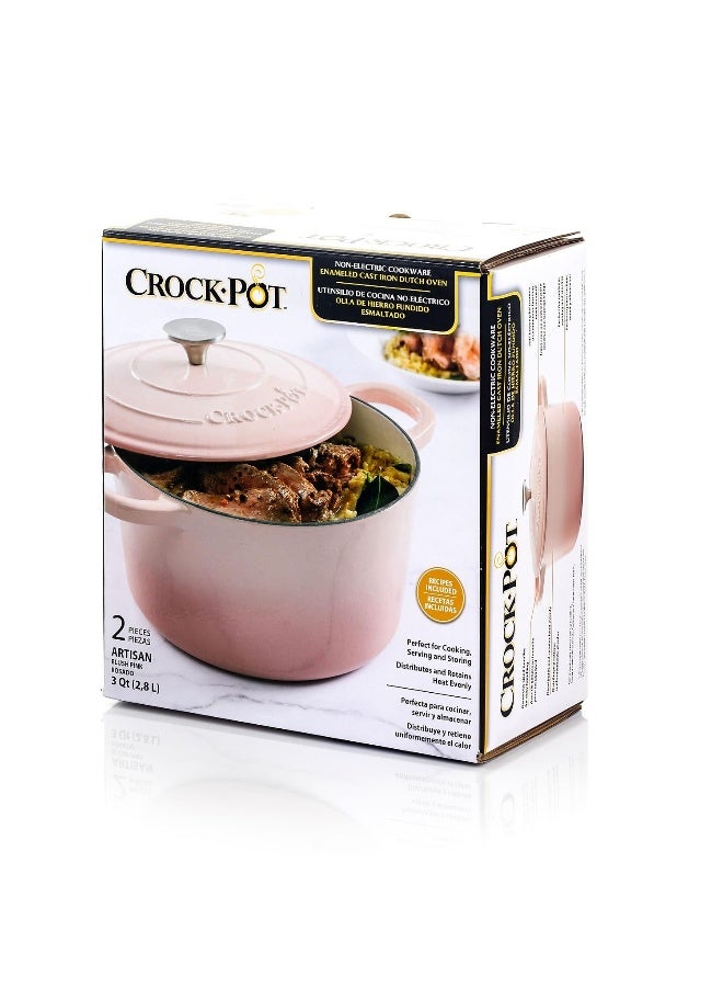 Crock-Pot Artisan Round Enameled Cast Iron Dutch Oven, 3-Quart, Blush Pink - Image 5