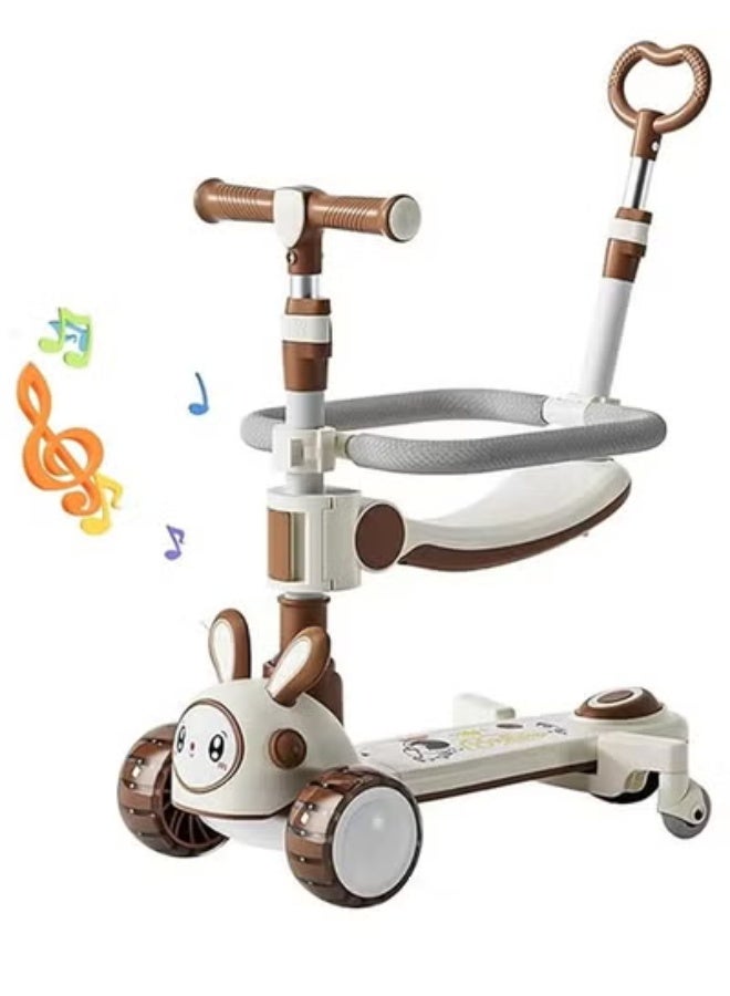كلناميان سكوتر أطفال بلاستيكي قابل للطي 4 في 1 مع موسيقى وأضواء وامضة - خيار الجلوس والدفع، مثالي للتطور المبكر والرحلات الممتعة - Image 1