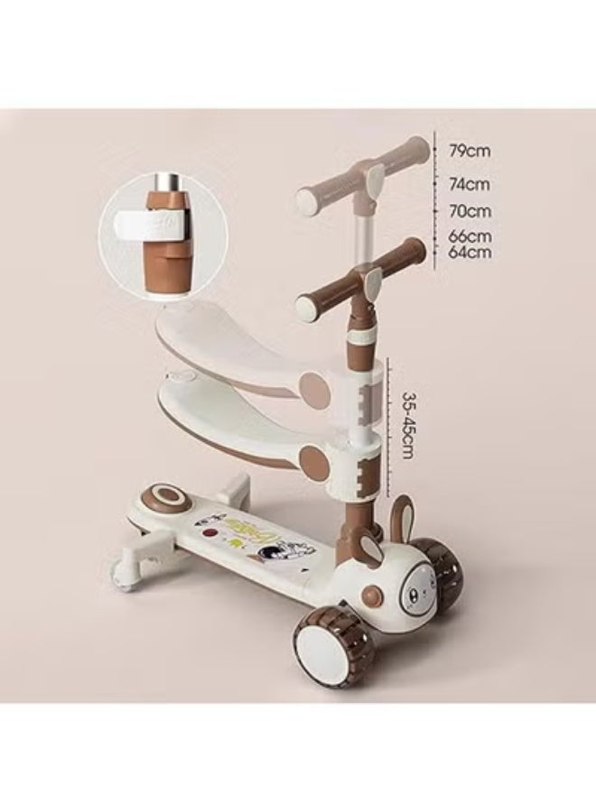 كلناميان سكوتر أطفال بلاستيكي قابل للطي 4 في 1 مع موسيقى وأضواء وامضة - خيار الجلوس والدفع، مثالي للتطور المبكر والرحلات الممتعة - Image 4