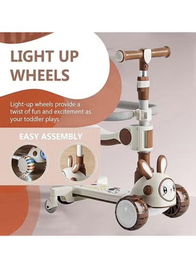 كلناميان سكوتر أطفال بلاستيكي قابل للطي 4 في 1 مع موسيقى وأضواء وامضة - خيار الجلوس والدفع، مثالي للتطور المبكر والرحلات الممتعة - Image 5