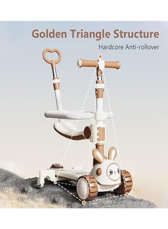 كلناميان سكوتر أطفال بلاستيكي قابل للطي 4 في 1 مع موسيقى وأضواء وامضة - خيار الجلوس والدفع، مثالي للتطور المبكر والرحلات الممتعة - Image 3